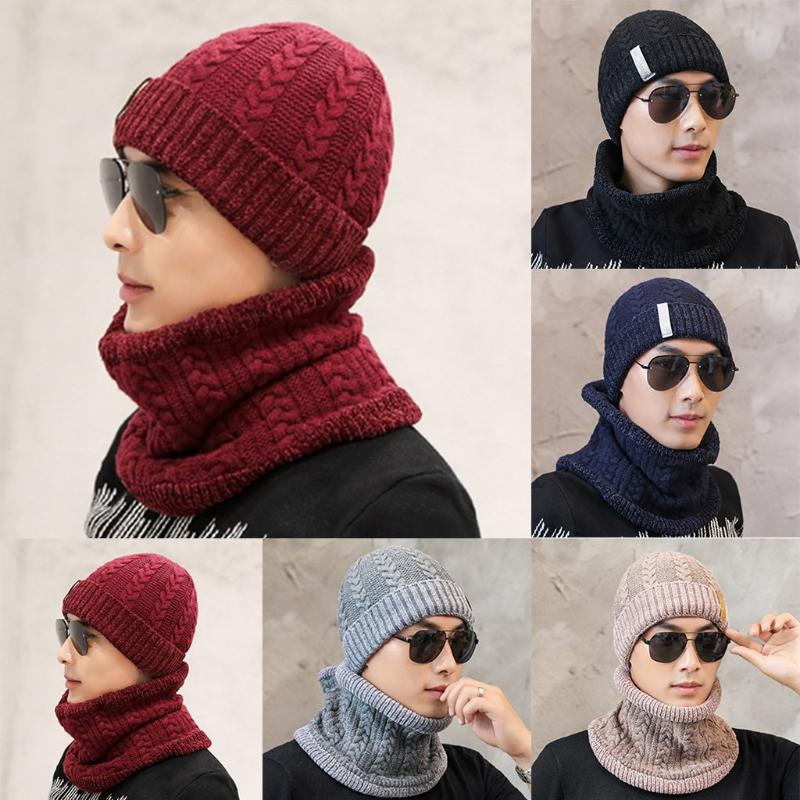 

2PC Men Winter Beanie Hat Scarf Set Warm Knit Hat Thick Knit Skull Cap Beanie Cap Scarf Set Winter Accessories high quality