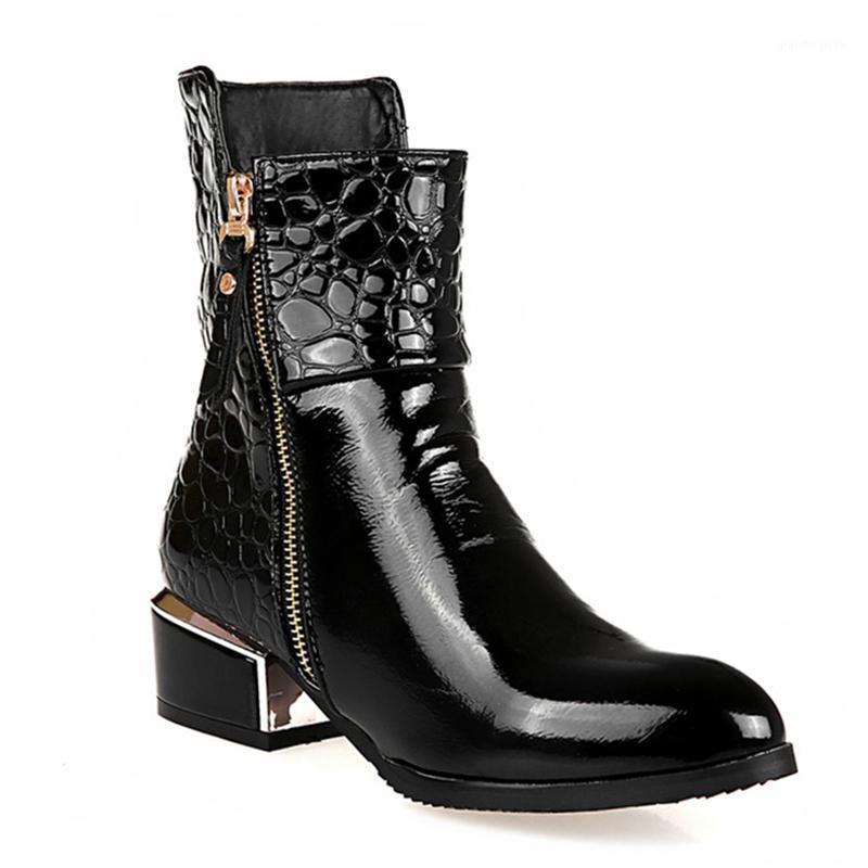 

New Classic Black Low Heels Ankle Boots for Women Zippers Plus Size 43 Western Shoes Winter Boots1