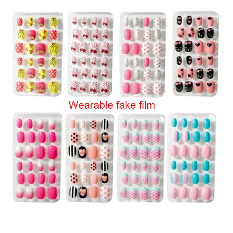 

Children Candy False Nail Decoration Tips Cartoon Full Cover Kid Pink Fake Art for Little Girls Manicure Tool 24Pcs/Set, 23