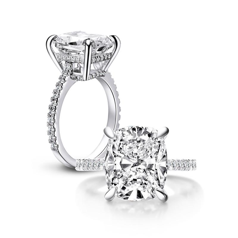 

ANZIW 925 Sterling Silver 6ct Cushion Cut Ring 4 Prong Sona Simulated Diamond Engagement Rings Women Big Stone Wedding Jewelry