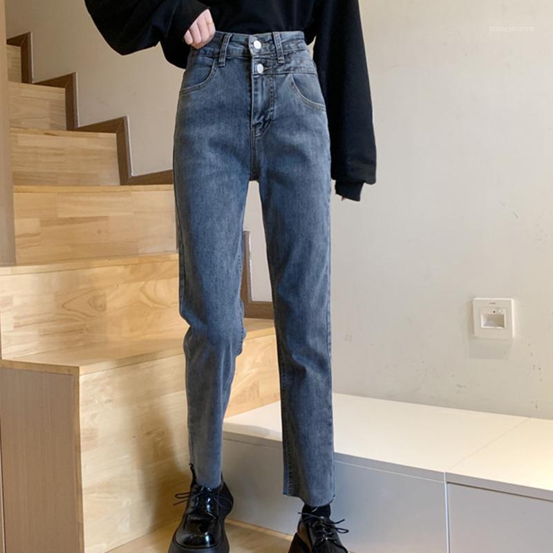 

Women High Waist Slim Jeans Lady Casual Wide Leg Straight Pants Student Gray Cropped Denim Slacks Autumn Loose Thin Trousers1