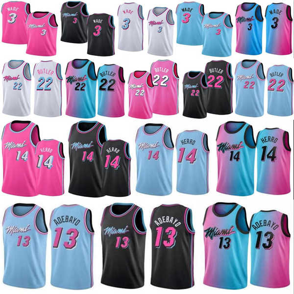 

2021 new Dwyane Tyler Wade Jimmy Herro Bam 22 Butler 13 Adebayo city Basketball jersey edion white blue black pink, As