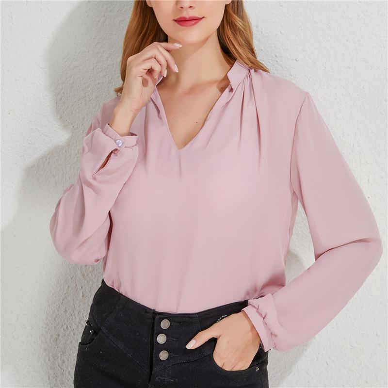 

Fashion Women Thin Shirts Spring Autumn V-Neck Long Sleeve Solid Color Transparent Slim Pullovers Blousers Top For Streetwear, White