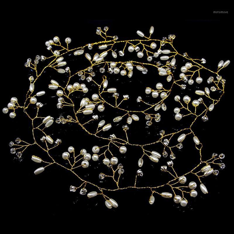

Luxury Pearls Hair Jewelry Wedding Headbands And Tiaras Rhinestone Headwear Women Bridal Party Accessories Long 100 CM1