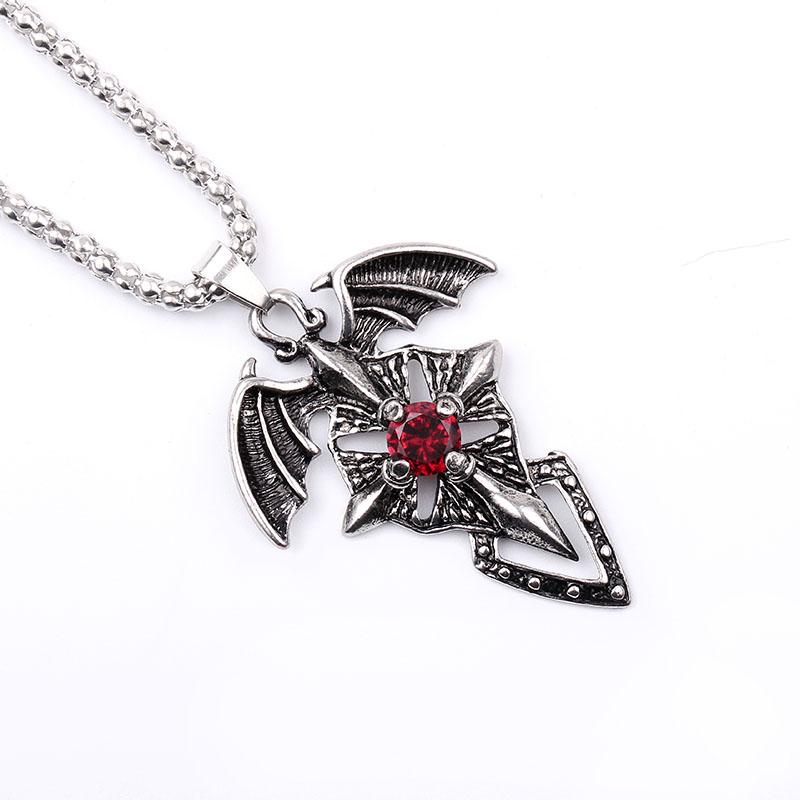 

Cool Vintage Eagle Zinc Alloy Men Necklace & pendants Women Red Crystal Chain Necklaces For Fans Cosplay Collares