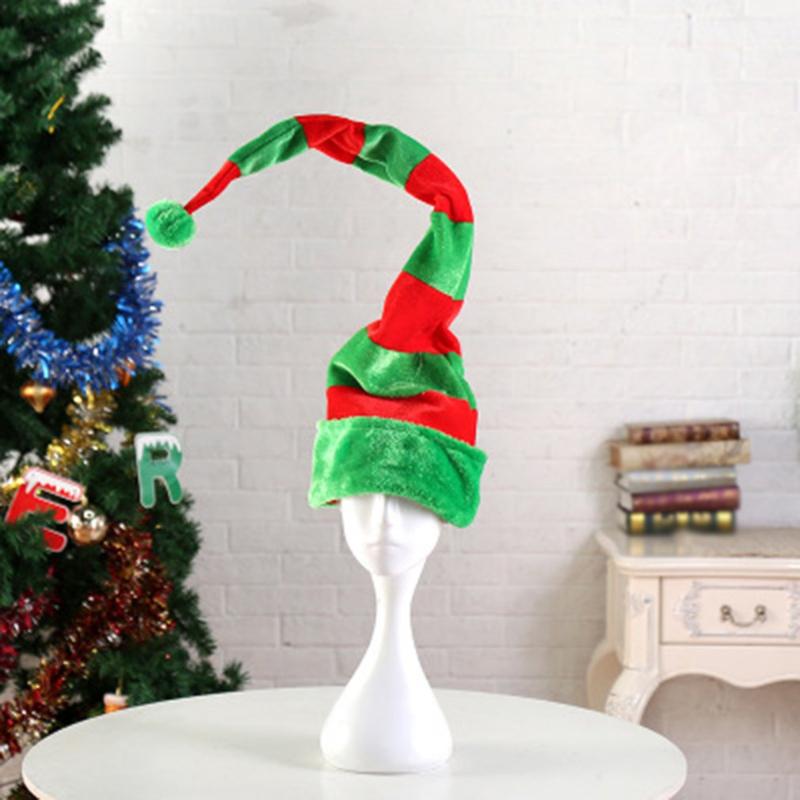 

2020 Xmas Santa Hat Novelty Funny Long Bendable Striped Plush Christmas Clown Hat for Holiday Theme Photo Props Xmas Party Favor, Green and red