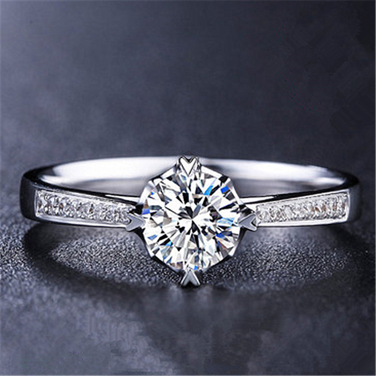 

Jewelry Korean Version Simple Wedding Diamond Ring Popular Zircon Platinum Plated Heart Ring Wholesale