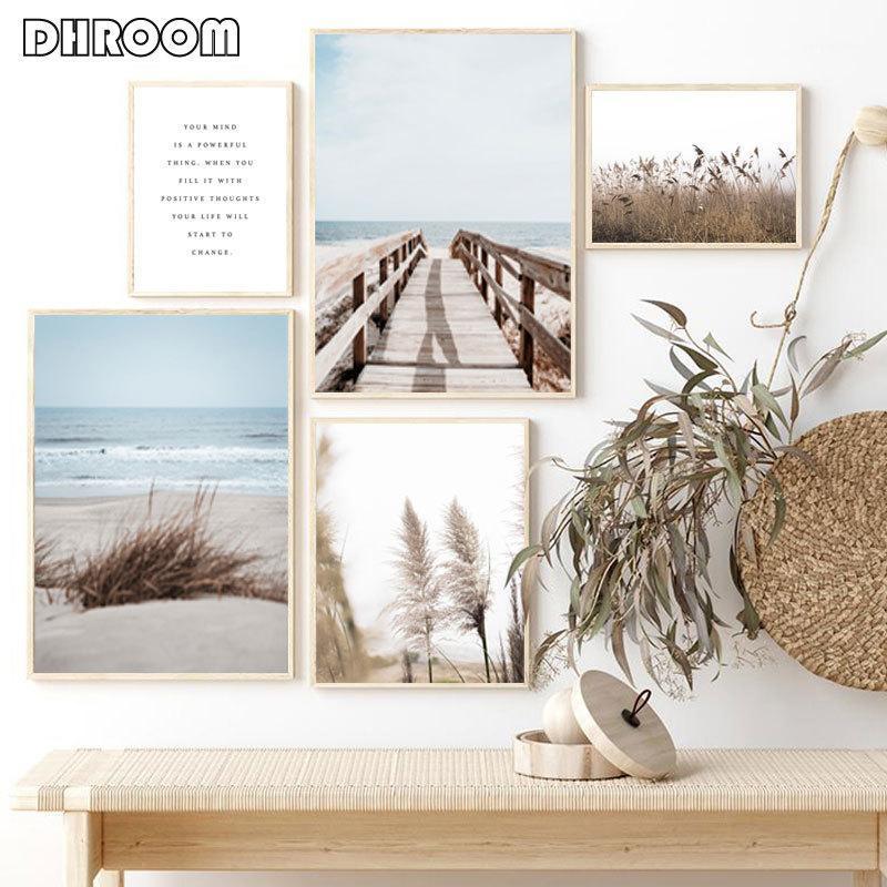 

Scandinavian Reed Nature Landscape Beach Poster Nordic Style Print Wall Art Canvas Painting Picture Modern Home Decoration1