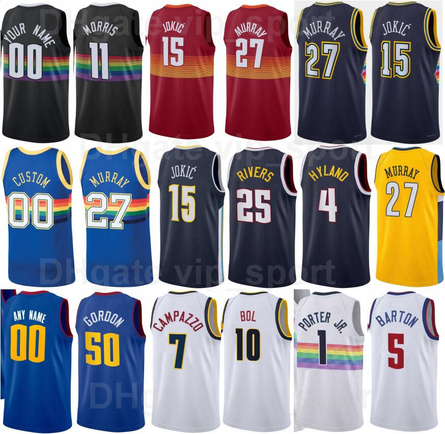 

75th Anniversary Basketball Print Bones Hyland Jersey 3 Michael Porter Jr 1 Will Barton 5 Aaron Gordon 50 Monte Morris 11 Jamal Murray 27 Austin Rivers Men Kids Women, 75th black