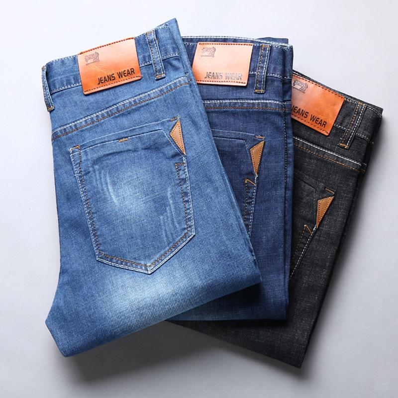 

Tide New Blue & Dark Blue & Black Basic Men Straight Jeans Business Casual Classic Style Brand Slim Fit Cotton Denim Pants, 008 black