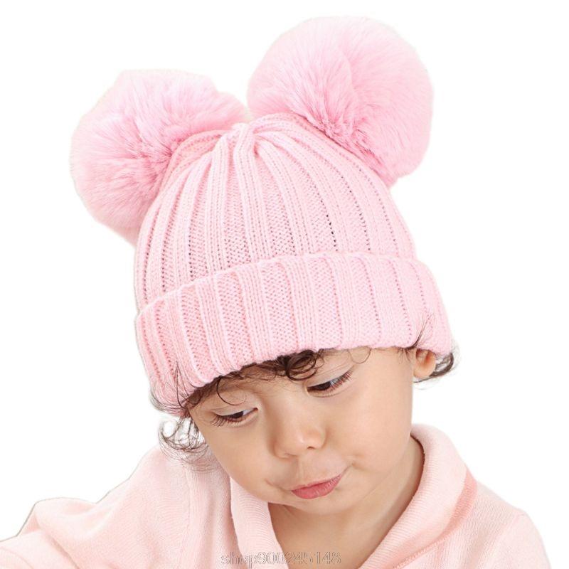 

Kids Chunky Crochet Knitted Hat Solid Color Winter Warm Cuffed Beanie Cap with Cute Big Fluffy Plush Pompom O20 20 Dropshipping, Gy