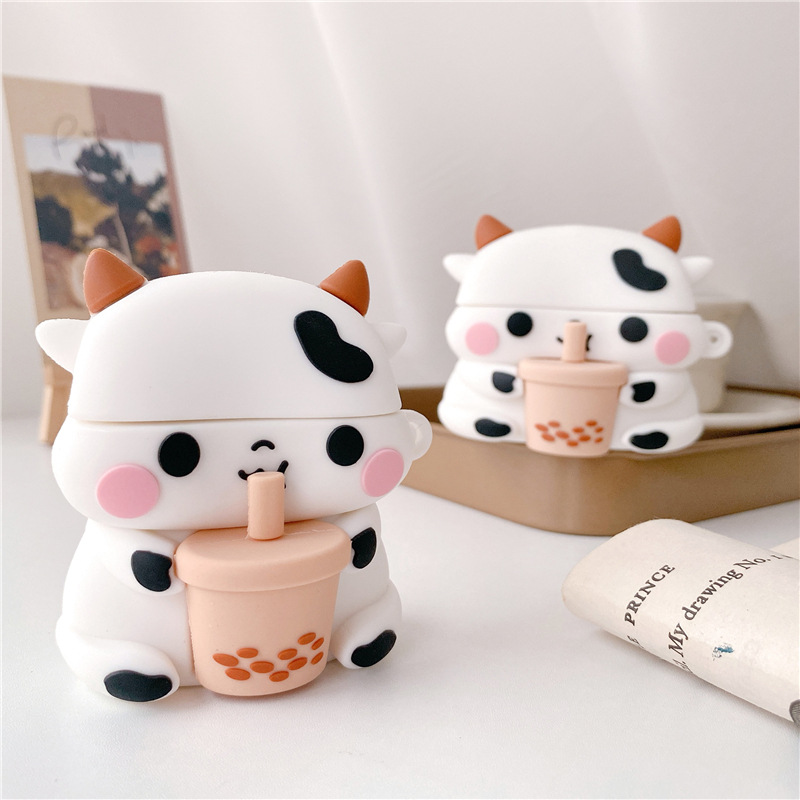

For Airpods Case Silicone Cover Milk Tea For Airpods 2 Case Cute Cow Silicone Wireless Earphone Charging Box For Airpods pro 3, For airpods 1/2