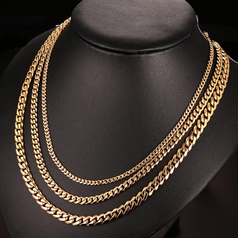 

Gold Chain Necklaces Mens Stainless Steel Cuban Link Chains Necklaces Choker Hip Hop Fashion Long Necklace Jewelry on The Neck