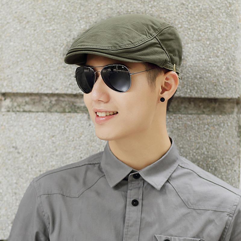 

Male Summer Solid Newsboy Caps Men Casual Ivy Hat Pure Cotton Flat Peaked Cap Women Plain Beret Hats, Khaki