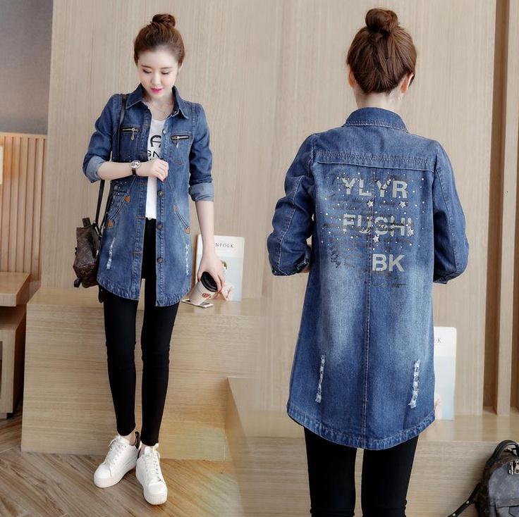 

Spring Women Long Section Sleeves Jacket Cowboy Fine Lapel Ghzd, Blue