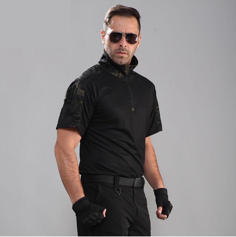 

Men Tshirts Short Sleeve Breathable Quick Dry Outdoor T-shirt Hiking Climbing Camping Fishing Army Tactical T Shirt Men, Black