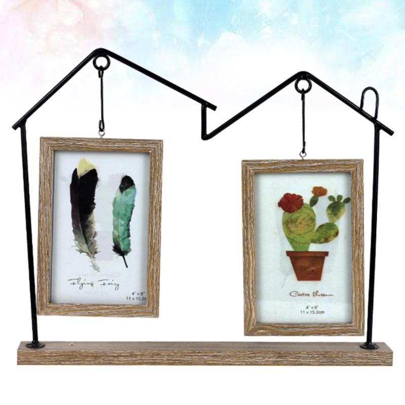 

6 Inches Iron Hanging Double Photo Frame Creative Picture Frame for House Decoration