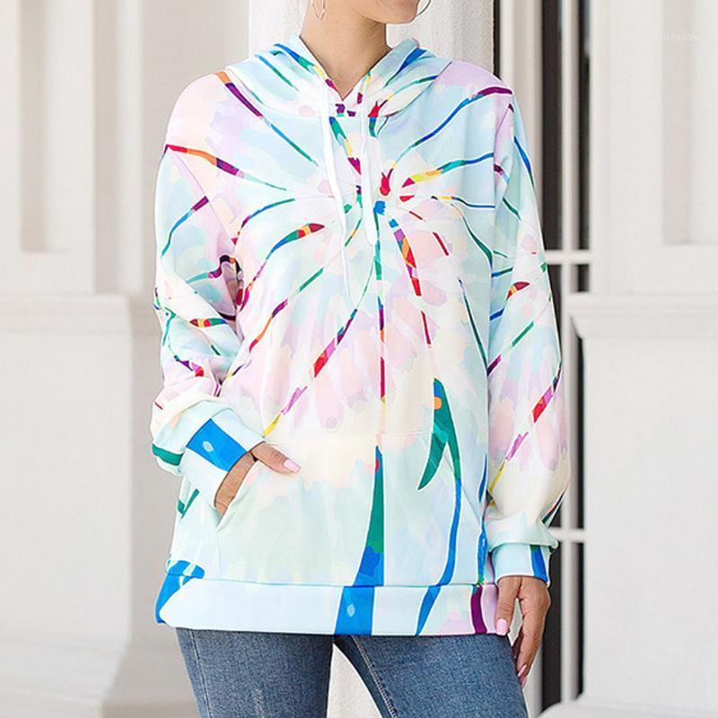 

Fashion Tie Dye Print Sweatshirt Hoodies Women Oversized Drawstring Long Sleeve Autumn Winter Women Clothes Hoodie moletom #Z1, Blue