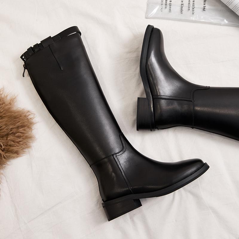 

okkdey Women Genuine Leather Boots fashion Handmade Classic pointed toe European and American fashion women's knee-high boots, 6.5cm high heels