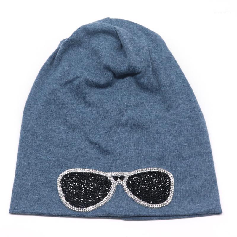 

Women's Beanies Sunglasses Hats Autumn New Solid color Slouchy Soft Cotton Women Ladies Bonnet Hat Skullies with Applique1, Black