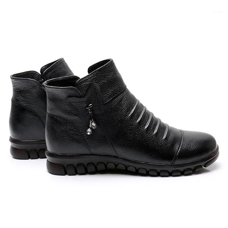 

New Snow Boots Women Genuine Leather Shoes Thick Sole Non-slip Women Winter Boots Cow Leather Woman Ankle Black YX26451
