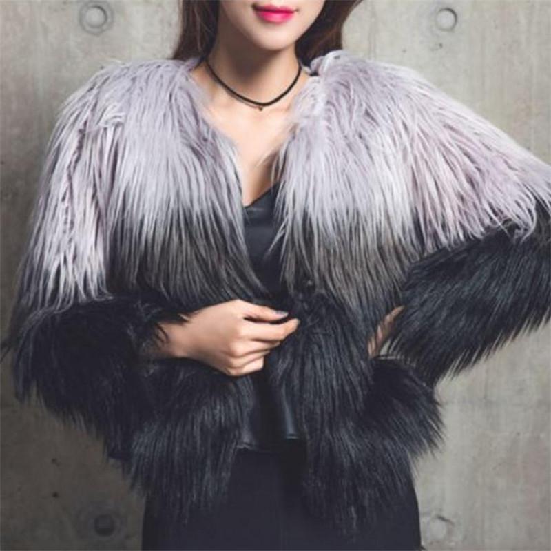 

Short Artificial Fur Long-sleeved Jackets Coat 3XL Fashion Novelty Gradient Color Women' Suede Coats wWarm Wild Slim Jackets