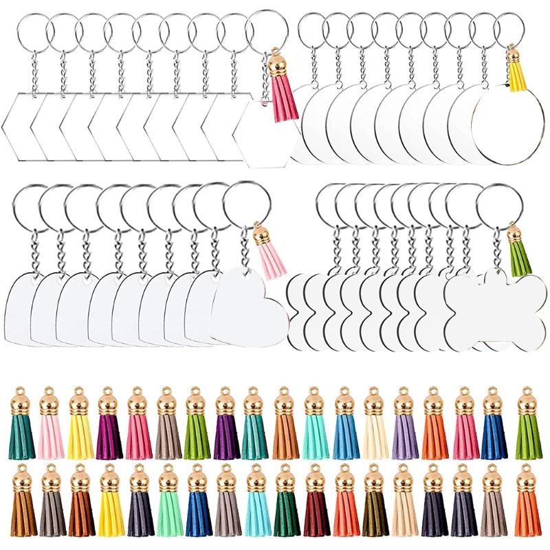 

Keychains Acrylic Blank Colorful Tassels Metal Decoration Keyrings Transparent Set For DIY Projects 264E