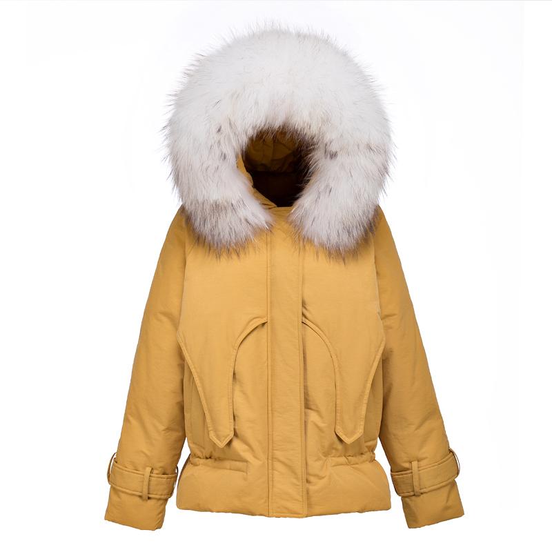 

Winter Jacket Duck Down Parkas Women Natural Fur Collar Hooded Down Coat Female Loose Thick Warm Snow Short Outwear, White