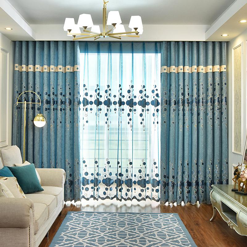

Chenille Semi-shading Stitching Curtain Fabric, Jacquard Embroidered Curtain, Finished Curtain for Living Room and Bedroom, Tulle