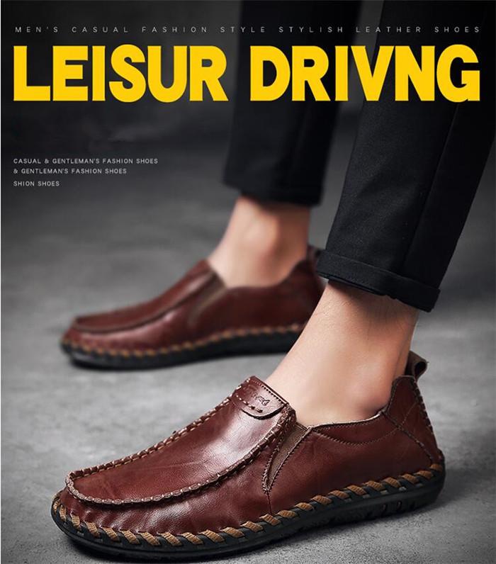 

Spring casual shoes men's youth British soft bottom soft leather breathable fashion casual men's slip-on shoes, Black