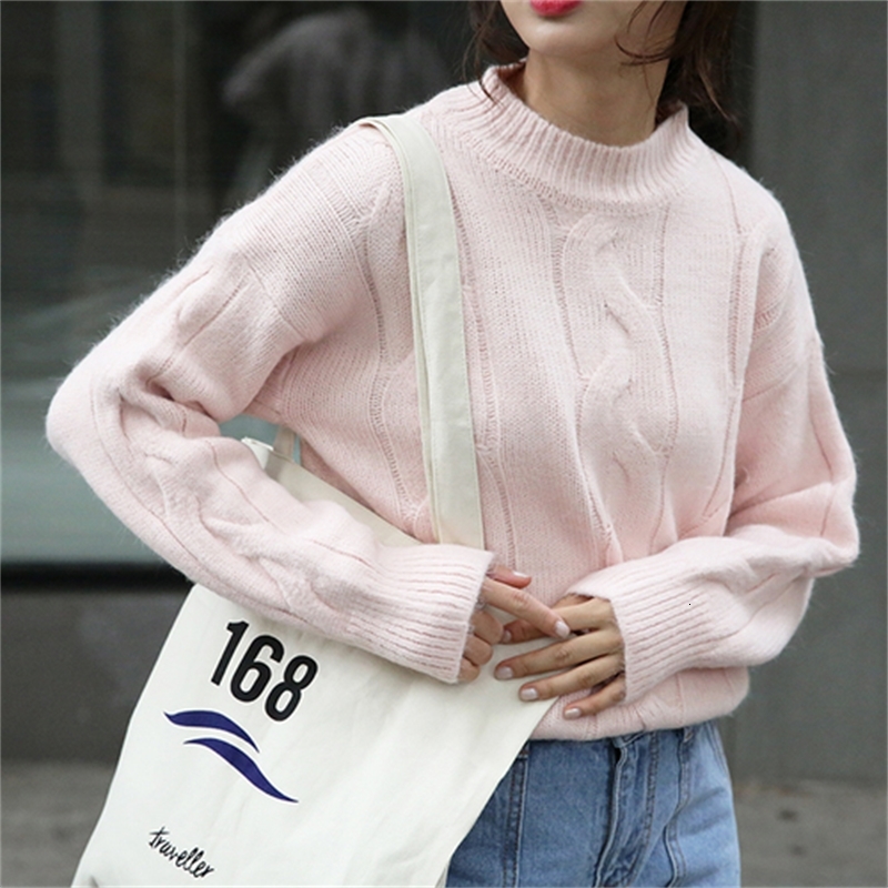 

2021 New Spring Knit Female Sweater Neck Long Casual Sleeve Knitted Shirt Sf10, Pink.