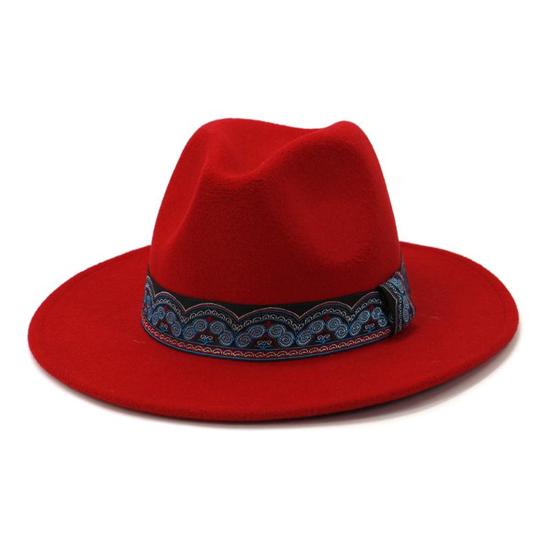 

Wide Brim Hats Men Women Felt Fedora Panama Hat With Belt Buckle Jazz Trilby Cap Party Formal Top HF182, White