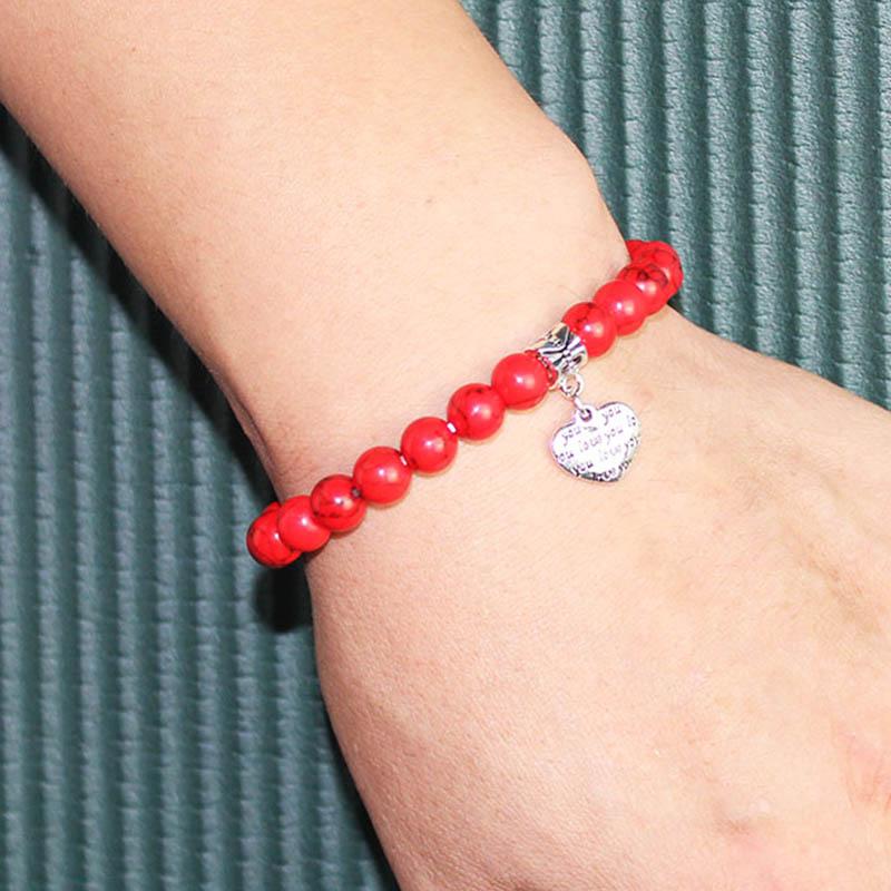 

Natural Turquoises stone Beads Bracelet with Lucky Heart Pendant Charms Strand Bracelets For Women female Fashion Yoga Jewelry
