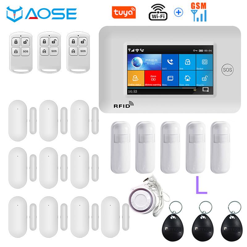 

4.3 Inch Touch Panel WIFI GSM Wireless Burglar Home Security Alarm System With Motion Sensor TUYA App Compatible With Alexa
