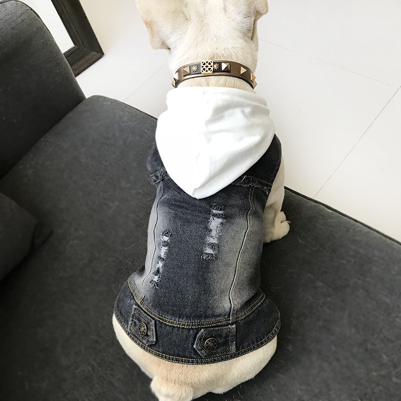 

Hot Dog Clothes for Small Dogs French Bulldog Denim Jacket Chihuahua Jeans Coat Hooded Vest for Pug Cat Pet Costume -4XL T200710, Blue