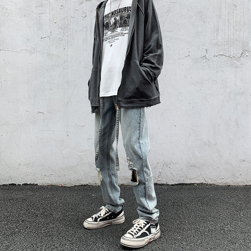 

Breeches 2021 Men's -autumn New Retro-torn Thin Feet Jeans Fashion Male Youth Wear IMTF, N808 blue