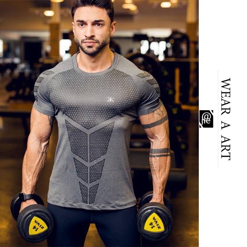 

Men Gym Clothes Man Sport T-Shirt Bodybuilding Top Boy Fitness Fashion Lose Weight Muscle Running Basketball Breathable Quick-dry Black New