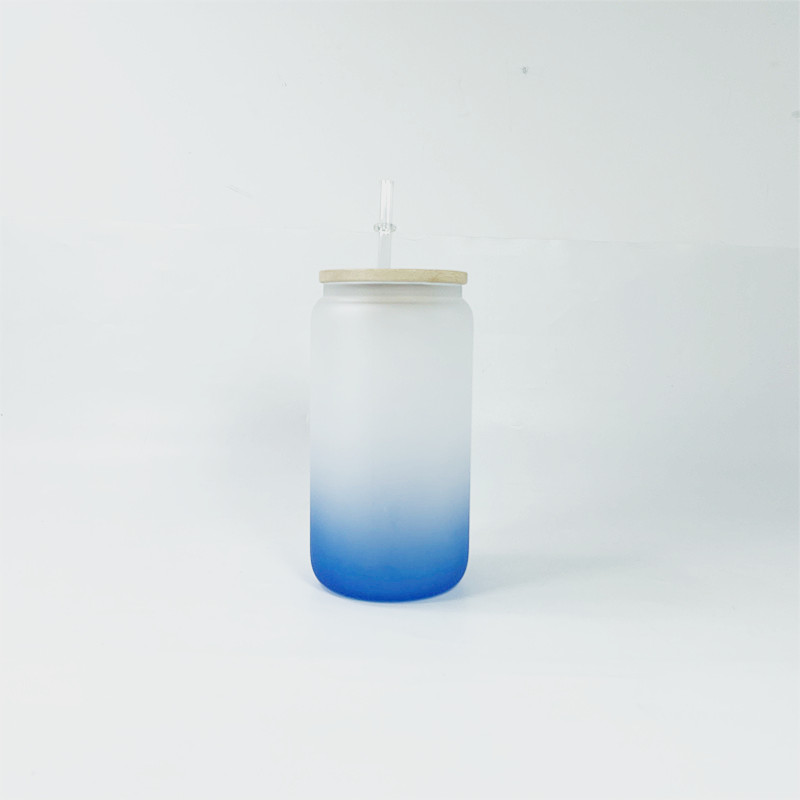 

16oz Sublimation Gradient Glass tumbler blank Frosted Glasses Bottle Mason jar Cola can tumblers with bamboo lid 5 colors seaway DWA12433