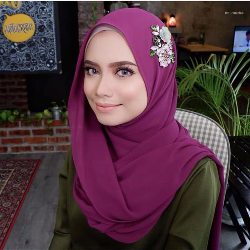 

Water drill hand nail bead Women Scarf Chiffon Flower Embroidery Shawl Scarf Hijab Wrap Headband Ladies Muslim Hijabs1