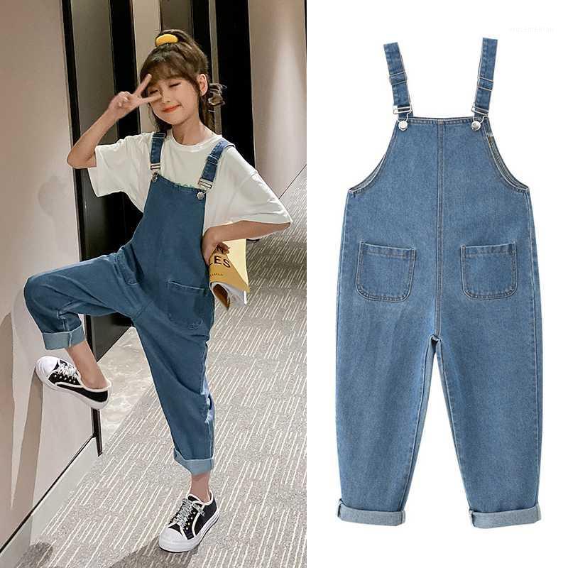 

JXYSY girl's denim trousers children's jeans ripped jeans rompers fashion loose student pants autumn new style 4-9 years old1