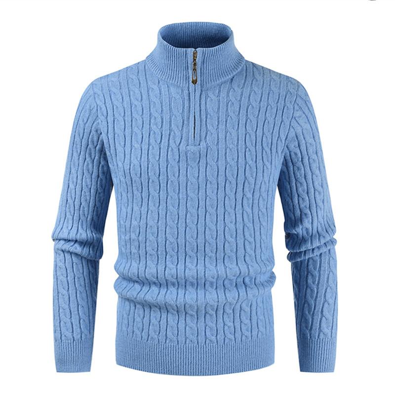 

Men's Mandarin Collar Pullover Autumn Winter Warm Solid Zipper Slim Fit No Yq Clothes Knitted Casual Male Sweater Drop Shipping, Black