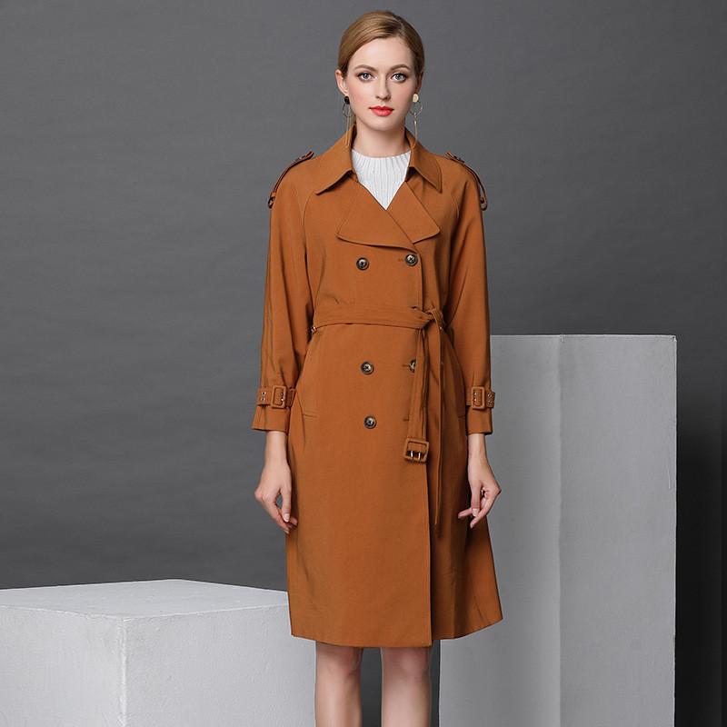 

2020 New Spring Autumn Classic Long Trench Coat Fashion Double Breasted Belt Windbreaker Female Casual Business Outerwear M353, Dark brown