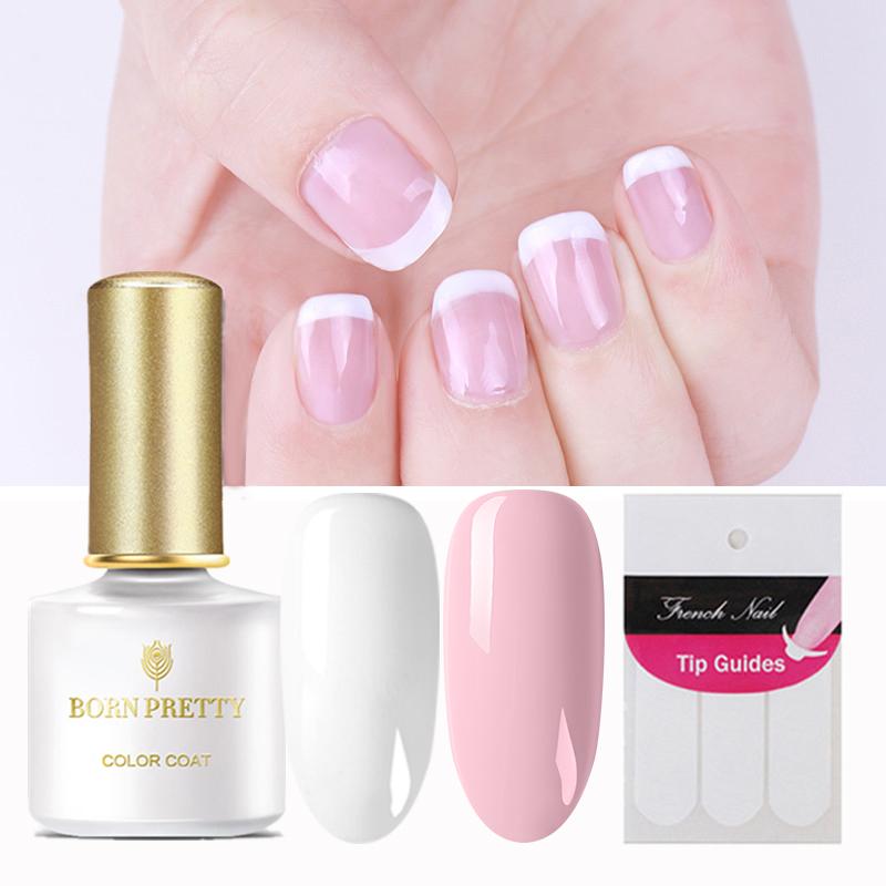 

BORN PRETTY White Pink UV Gel Polish Soak Off French Manicuring Tip Set 6ml Nail Base Coat Top Coat Gel Nail Varnish varnish, 6ml top coat