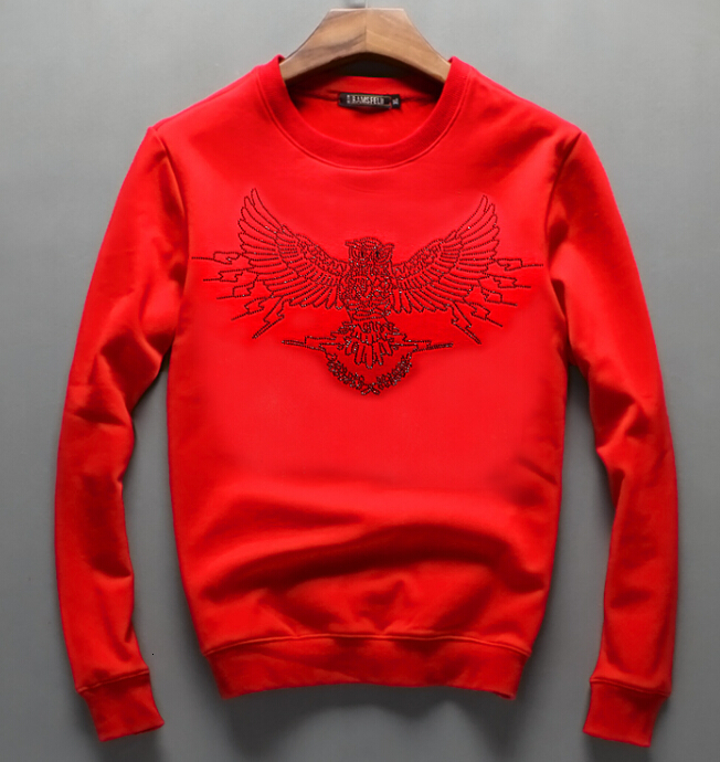 

2021 New Men Hip Hop Pullover Sweatshirts Hoodies Diamond Design Winter Casual Plain Cotton Thick Sweatshirt Nqeu, Red