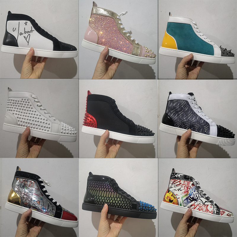 

2022 red bottoms men women designer casual shoes luxury flats sneakers spikes Camo Green Black white Grey Blue ocean blue mens fashion trainers Jogging Walking, Item#7