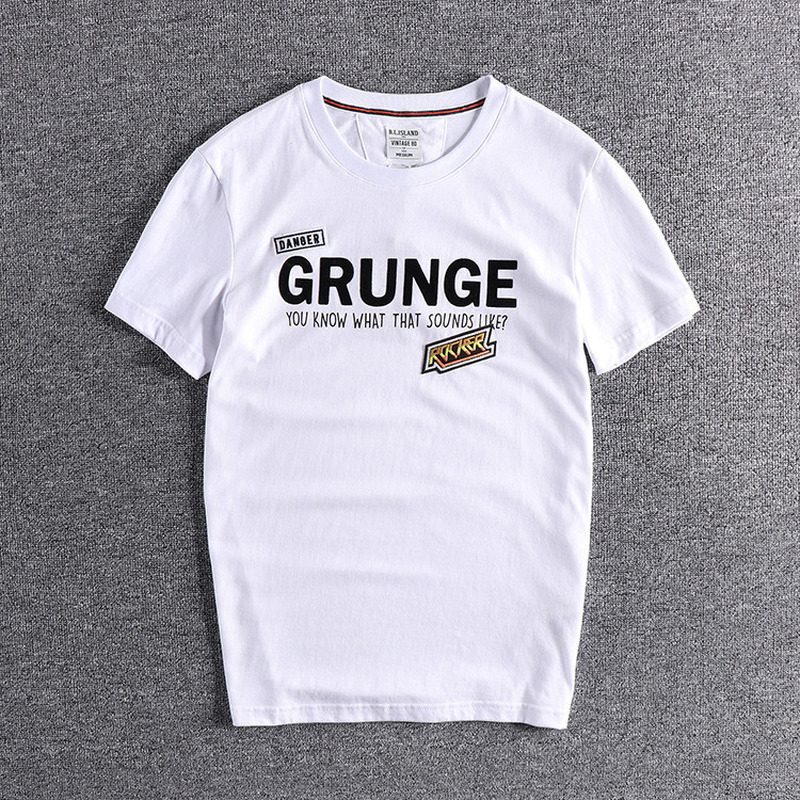 

2021 Summer New American Embroidery Stickers Letter Sleeve T-shirt Wild Men's Round Neck Short Shirt Harajuku 2nb0, White