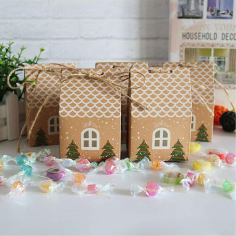 

20Pcs Kraft Paper House Shape With Ropes Christmas Tree Candy Gift Bags Equipped With Rope To Avoid Omission1