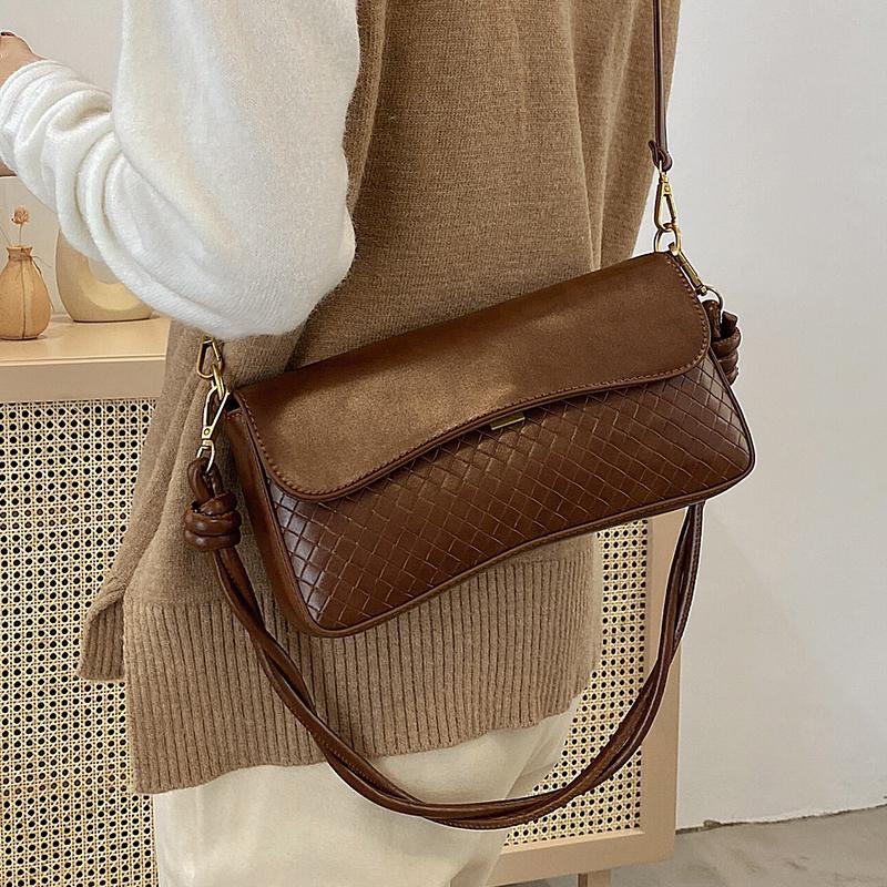

Fashion Weave Square Bag for Women's Luxury PU Shoulder Bag Ladies Retro High-quality Leather Crossbody Handbag Solid Color Bags, Black