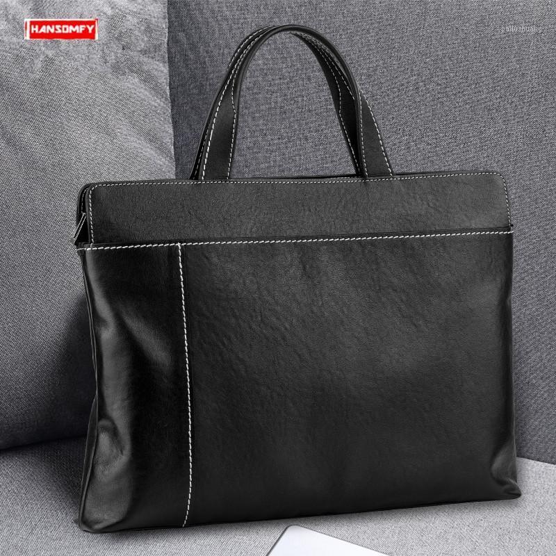 

Business Men's Handbag Genuine Leather 14" Briefcase Shoulder Bag Men Messenger Crossbody Bags Soft Cowhide Leather Casual Black1, Black