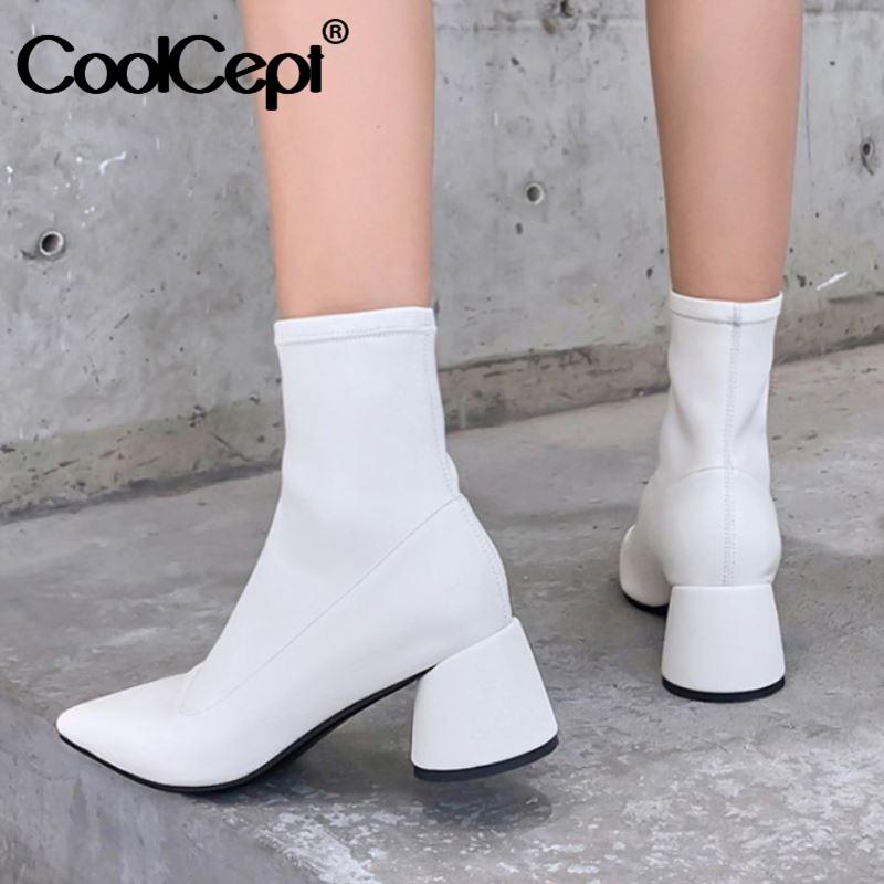 

CoolCept Size 33-41 Women Ankle Boots Sexy Pointed Toe High Heel Shoes Women Winter Warm Short Boots Lady Fashion Daily Footwear, Black